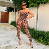 Party Leopard See Through Tube Top Jumpsuit Club Wear